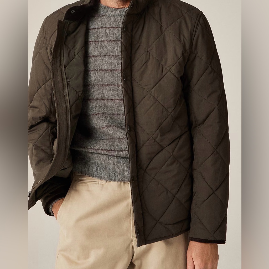 J Crew Sussex Quilted Jacket With Primaloft In Deep Olive, Medium